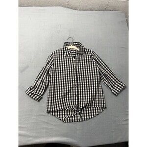 Anne Klein sz S  black & white color plaid 3/4 Sleeve Shirt